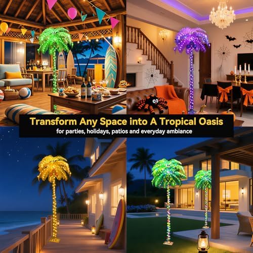 Ledido 5FT Halloween Lighted Palm Trees for Outside with Remote Coconuts