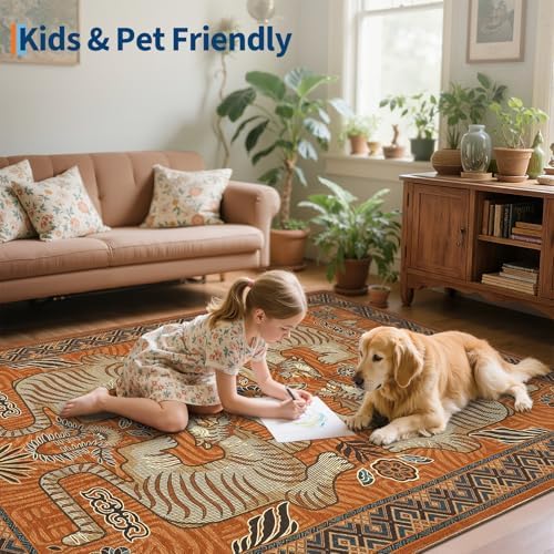 GarveeHome Tiger 6x9 Area Rugs Boho Washable Vintage Non Slip Living Room