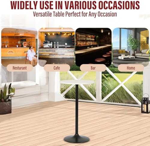 Round Bar Table 40" Height Modern Pub Table with Solid Top and Sturdy Metal Base, High Top Table for Kitchen, Dining Room, Bistro, Cocktail, White