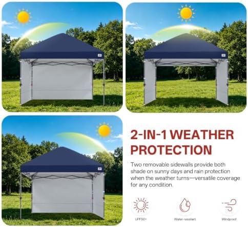 ABCCANOPY Easy Pop up Canopy Tent with 2 Sidewalls for Outdoor Sun Blocking or Rain Protection,10x10, Navy Blue