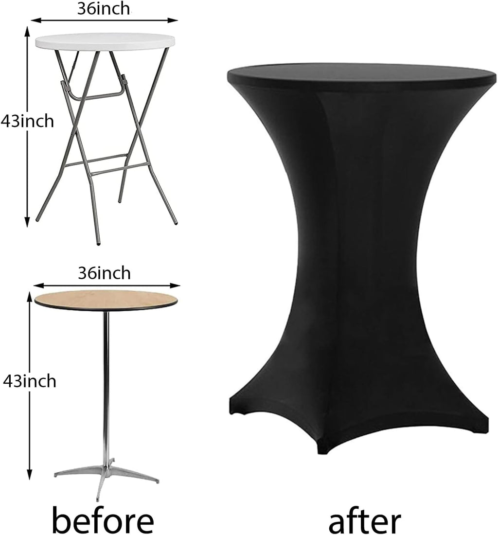 Tina's Cocktail Table Covers Black, High Top Table Cloths 4 Pack 36x43 Inch