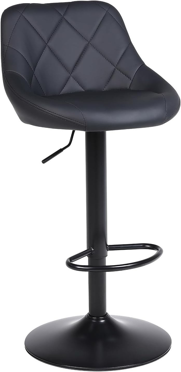 Swivel Bar Stools Set 1, Adjustable Height, PU Leather, Black