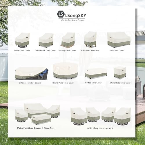 Outdoor Swivel Chair Covers 2 Pack,100% Waterproof Heavy Duty Outdoor Chair Covers,(33 W x 35 D x 38.5 H inches) Patio Furniture Cover for Swivel Patio Chair,White&Grayish Green