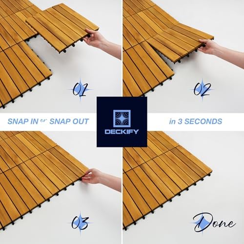 Acacia Interlocking Deck Tiles Outdoor Waterproof, Golden Teak Striped