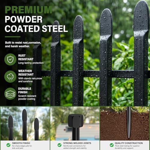 No Dig Decorative Garden Fence, 48in(H)×17.6ft(L), 8 Panels with Gate
