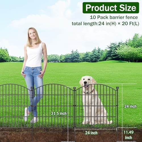 10 Panel No Dig Decorative Garden Fence with Gate 24" H x 20'L Dog Barrier