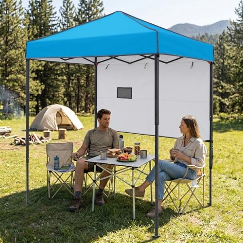 EAGLE PEAK Instant Pop Up Canopy with Adjustable Sun Wall 6x4, Straight Lightweight Compact Portable Tent with Carry Bag, Light Blue