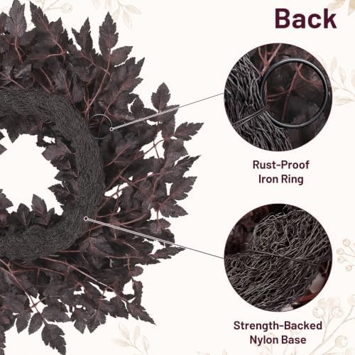 Fall Wreath for Front Door- 24 Inch Fall Decor Plum Leaves Halloween Wreath