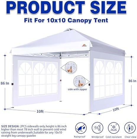 SCOCANOPY SideWall with Window for 10x10 Canopy Frame, 2 Pcs Sunwalls Only,White