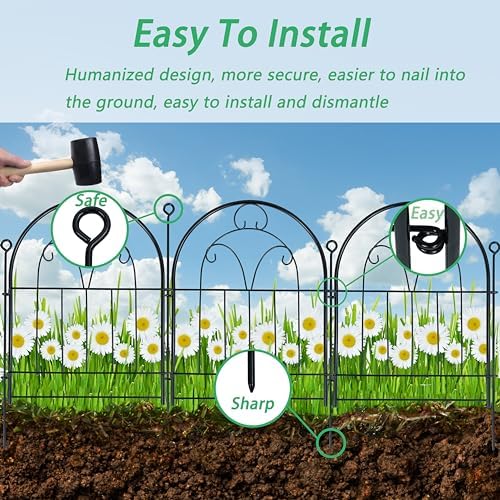 Decorative Garden Fence 17in(H) x 10ft(L), Rustproof Metal Animal Barrier
