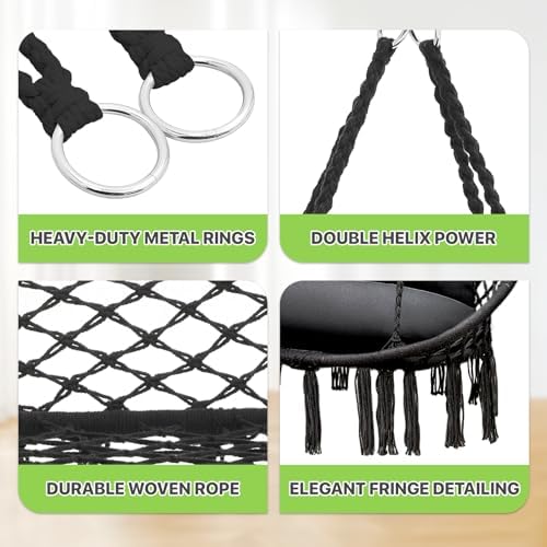 Magshion 2-Person Macrame Hanging Hammock Swing Chair, Black