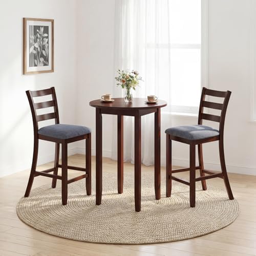COSTWAY Set of 2 Counter Height Bar Stools with Solid Rubber Wood Frame