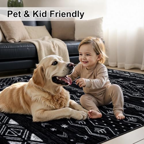 SERISSA 8ft Washable Non-Slip Boho Round Area Rug for Bedroom