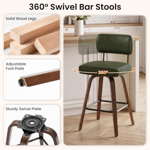 Swivel Bar Stools Set of 2, 26.7" Upholstered Counter Height Bar Chairs