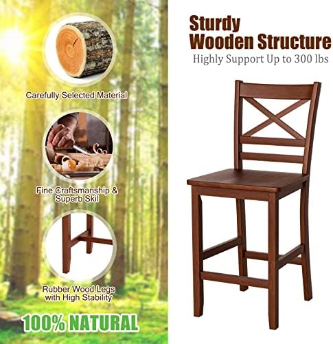 COSTWAY 25'' Wooden Counter Height Barstools Set of 2 with Slatted Backrest