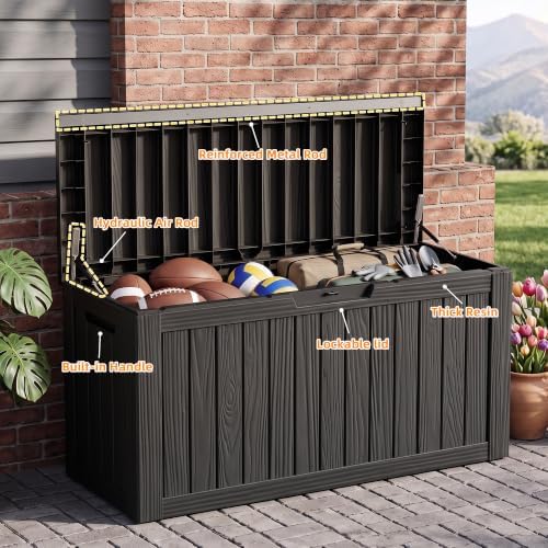 EasyUp 150 Gal Deck Box Waterproof Outdoor Storage Box Black