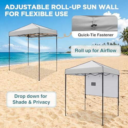 EAGLE PEAK 6x4 Instant Pop Up Canopy Tent with 1 Half Wall, Gray