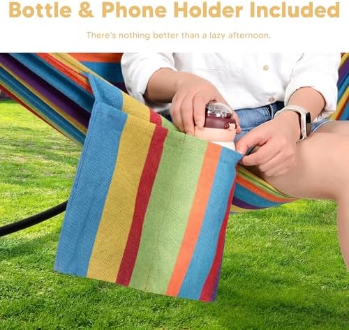 SUNCREAT Hammocks for Outside with Stand, Porch Hammock and Stand, 475 lbs Capacity, Patent Pending, Rainbow