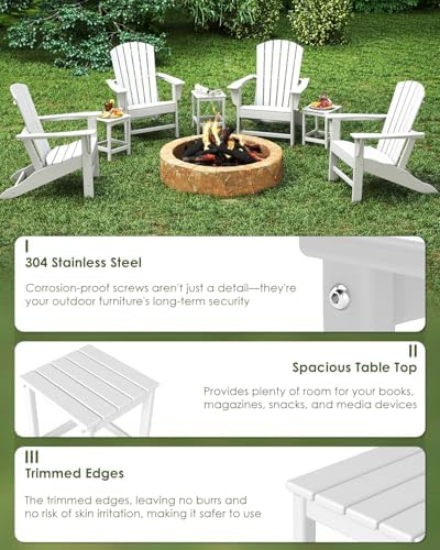GREENVINES Outdoor Side Table Set of 2, HDPE Adirondack Tables, White