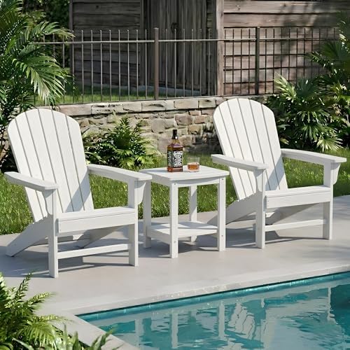 Y&M Outdoor Side Table, HIPS Adirondack Small Double Layer Table, Waterproof Square Outside Table, Balcony Modern End Tables for Patio, Pool, Beach, Porch, Deck, Indoor or Outdoor Use, White