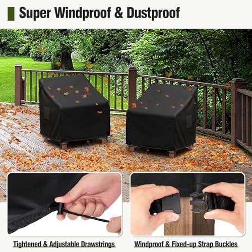 MR. COVER Patio Chair Covers Waterproof, Outdoor Furniture Covers for Rocking Chair, Heavy Duty Anti UV Chair Cover, Fits up to 35"W x 40"D x 35"H, Air Vent and Handles Included,Black, 2 Pack