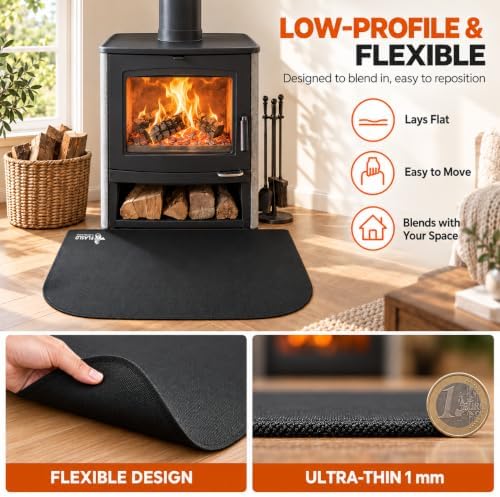 FLASLD Fireplace Mat 40 x 60 in, Heat-Resistant Floor Protector, Black