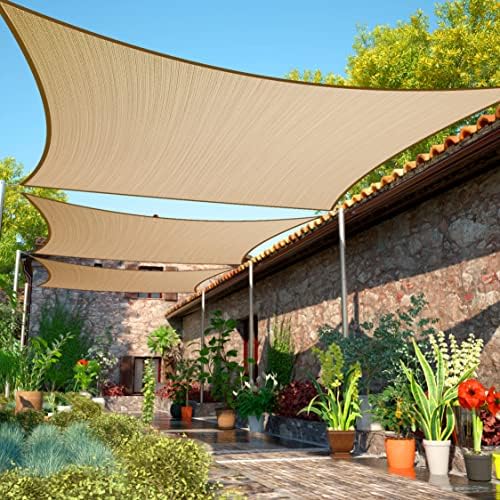 ShadeMart 10' x 16' Sand Sun Shade Sail UPF50 Rectangle Canopy Fabric Cloth Screen smTAPR1016, Water and Air Permeable & UV Resistant, Heavy Duty, Carport Patio Outdoor - (We Customize Size)