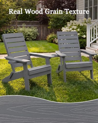 YEFU Adirondack Chair Set of 4 Outdoor, Arc Backrest & Cup Holder, Grey