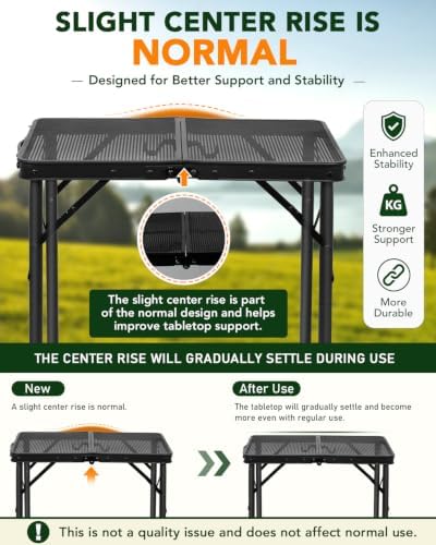 2 Ft Folding Camping Table, Adjustable Height 10.6-22 in, Small Grill Table