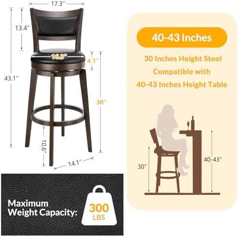 PrimeZone Swivel Bar Stools Set of 2, 30 Inch Bar Height Barstools