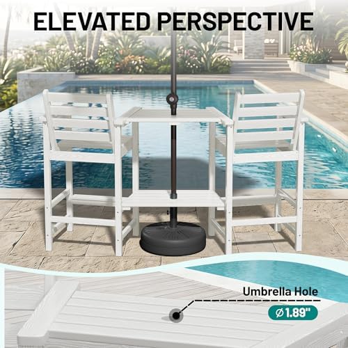 PLUUV Tall Adirondack Chairs Set of 2 with Double Table Trays, White