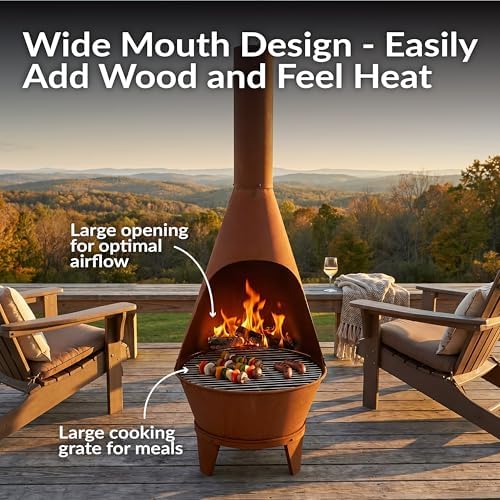 Sunnydaze Large Chiminea Outdoor Fireplace with Grill Grate, Rustic, 58"