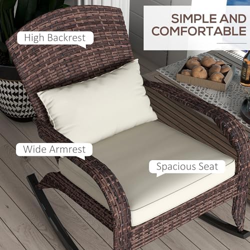 Outsunny Outdoor Wicker Adirondack Rocking Chair High Back Cream White