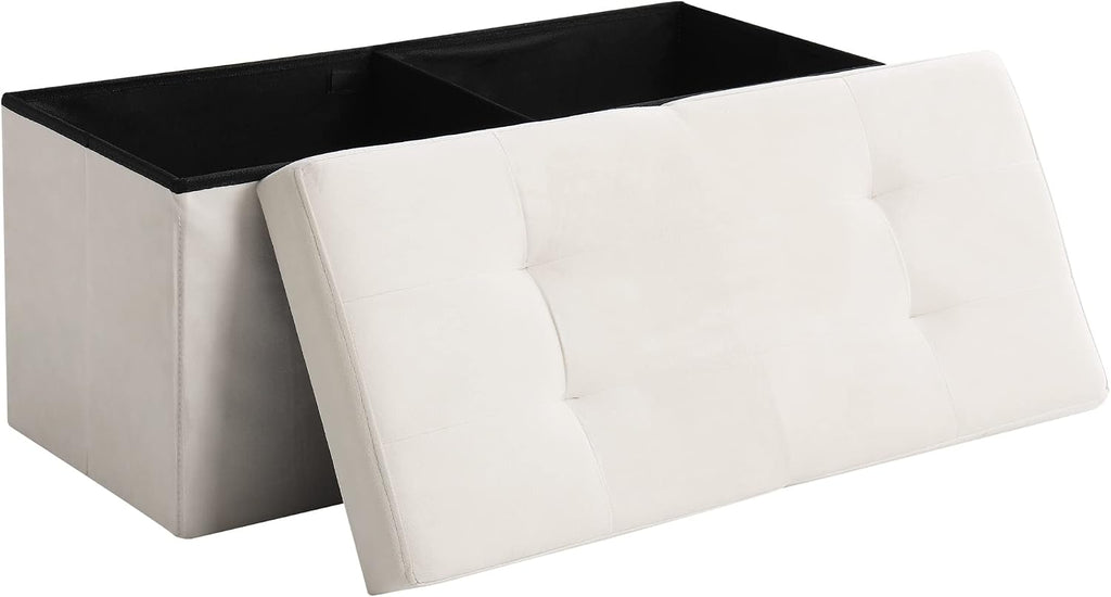 Storage Ottoman Bench Foldable Footrest Foot Stool, 30" Velvet Cream
