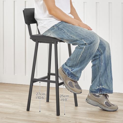 HOOBRO Black Bar Stools, Set of 2 PU Upholstered Tall Bar Stools, Kitchen Breakfast Stools with Footrests, Bar Chairs, for Kitchen, Dining Room, Bar, Cafe, Black BB84BY01G2