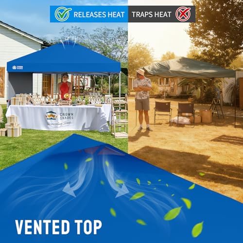 CROWN SHADES 10x10 Pop Up Canopy with 1 Side Wall, Beach Canopy Tent, Blue