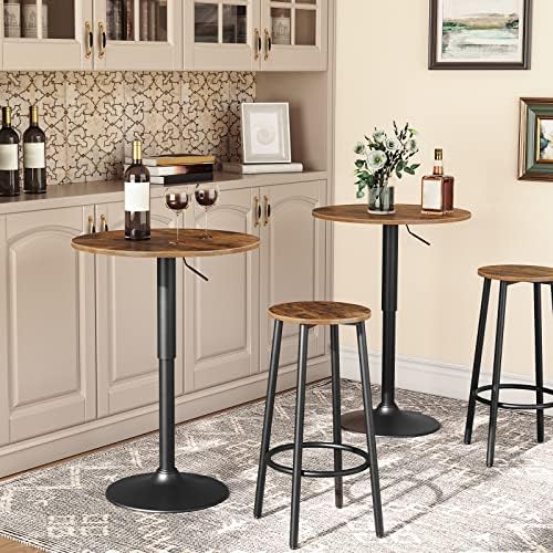 HOOBRO Bar Stools, Set of 2 Bar Chairs, Kitchen Round Height Stools with Footrest, Breakfast Bar Stools, Sturdy Steel Frame, for Dining Room, Kitchen, Party, Easy Assembly, Rustic Brown BF03BY01