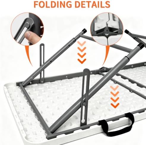 Folding Table 4 Foot, Heavy Duty Adjustable Height Folding Card Table Portable Plastic Foldable Utility Table Indoor Outdoor for Camping, Picnic, Dining and Party, White