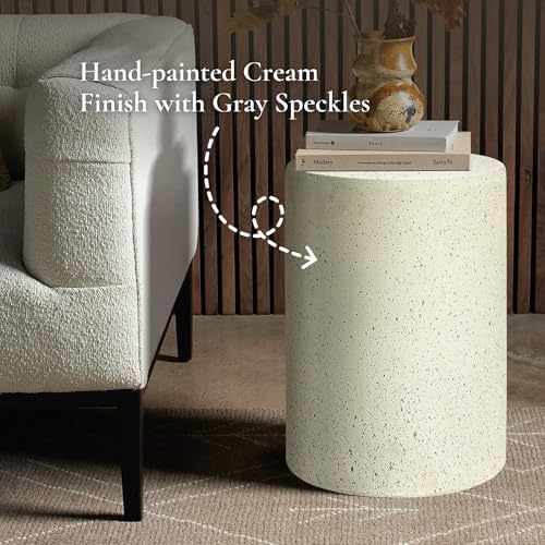 LuxenHome 18" Cement Outdoor Side Table, Modern Round Patio End Table