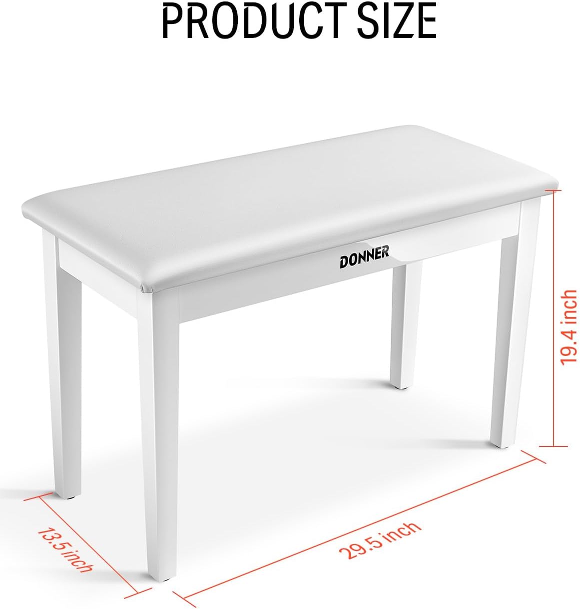 Donner Duet Piano Bench with Storage, Solid Wooden Keyboard Bench Piano Bookcase Stool Chair Seat with High-Density Sponges Padded Cushion, White