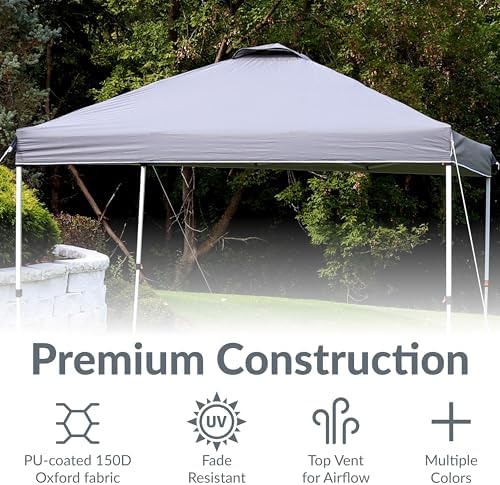 Sunnydaze 10 x 10 Foot Premium Pop-Up Canopy Shade with Vent - Gray