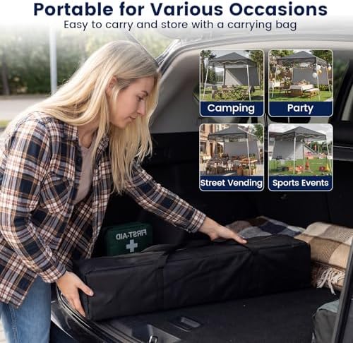 Tangkula 7x7 FT Pop Up Canopy with Center Lock & Sidewall, Gray