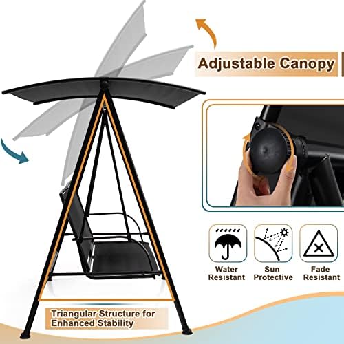 Tangkula 2 Person Porch Swing with Adjustable Canopy, Black