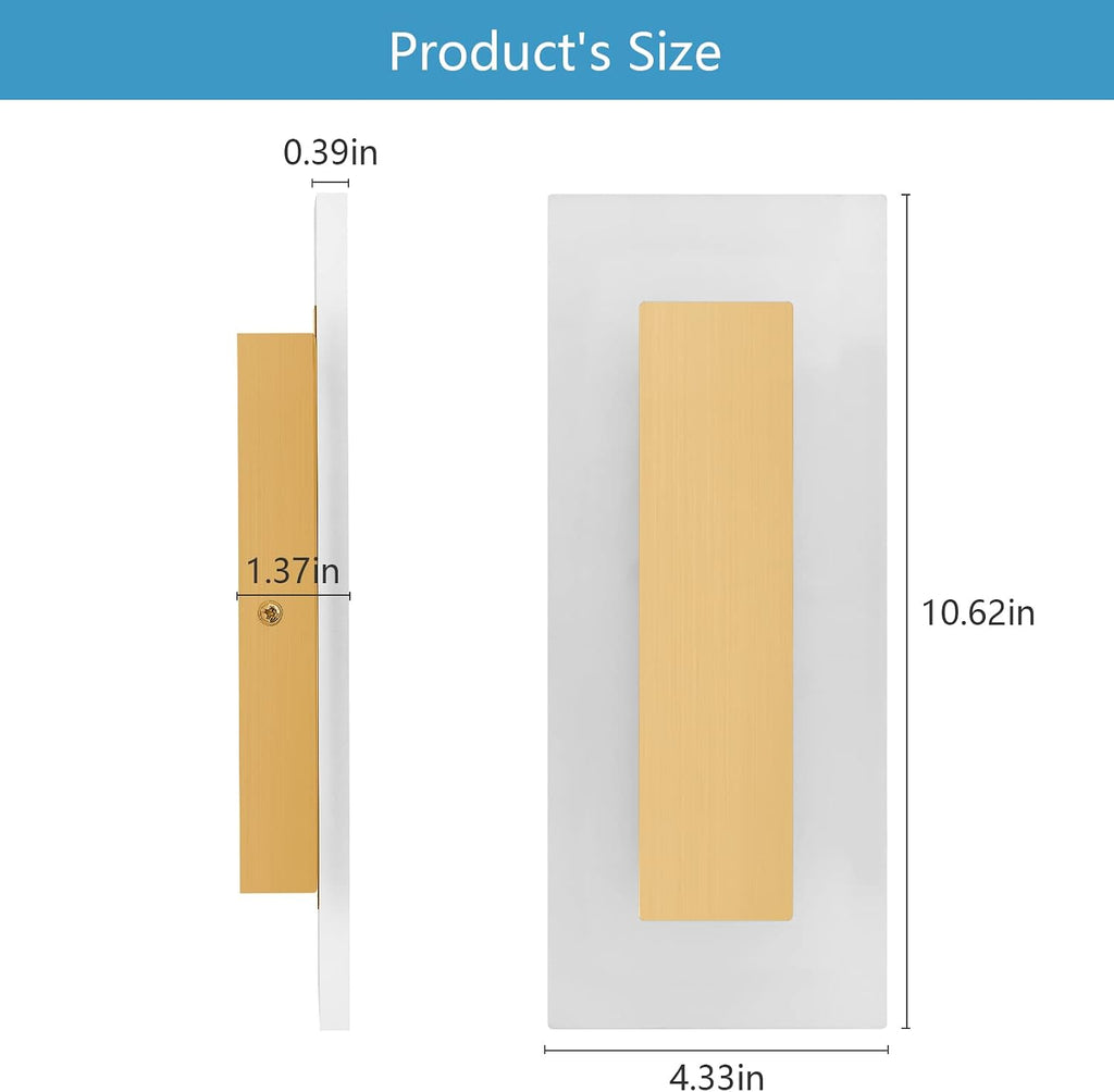 LMQNINE Modern LED Acrylic Gold Wall Sconce White Light 6000K for Bedroom Corridor Stairs Bathroom Indoor Lighting Fixture Lamps Home Room Decor (2- Pack)…