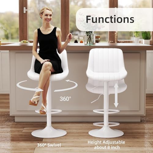 Youhauchair Adjustable Faux Leather Bar Stools Set of 2, White