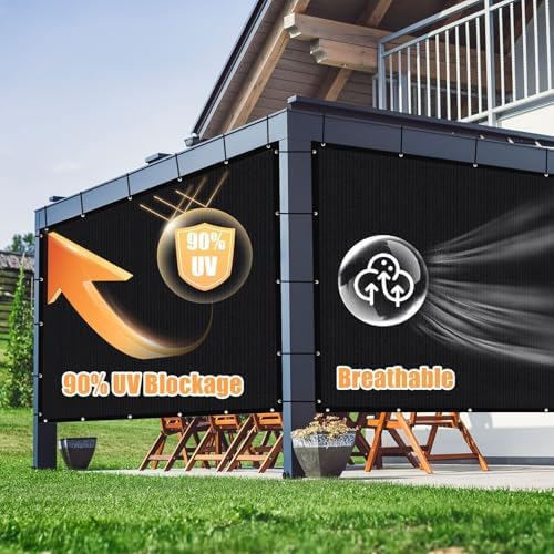 Amagenix Sun Shade Cloth Privacy Screen with Grommets 90% Sunblock Shade, Pergola Replacement Shade Cover Canopy for Outdoor Patio Garden,10' x 12', Black