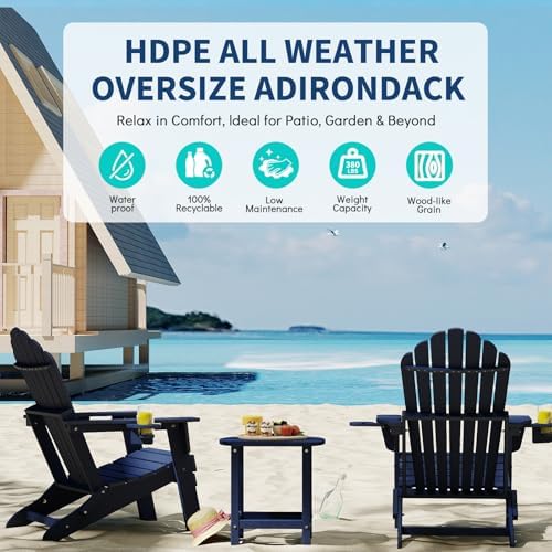 Plawdlik Oversized Folding Adirondack Chair Set of 2, Outdoor Chair, Navy