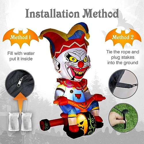 WBHome 5 Ft Halloween Inflatable Outdoor Clown Bicycle Decorations, Day of The Dead Blow Up Yard Decor with Built-in LED Light (Plug in) for Lawn Home Dia de Los Muertos Party Indoor Outdoor