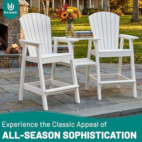 PLUUV Tall Adirondack Chairs Set of 2 with Double Connecting Trays, White