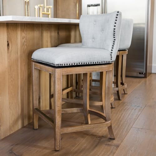 Maven Lane Hugo Counter Stool, Weathered Oak, Sand Color, 26"